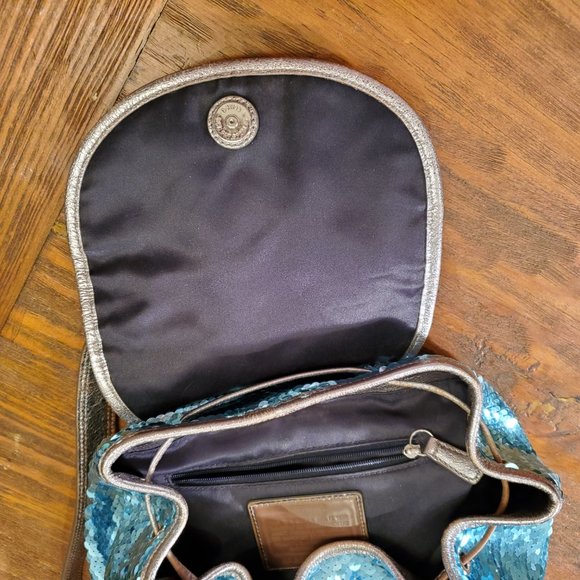 Limited Edition Coach Poppy Blue Sequin Backpack Bag 16916 - Picture 6 of 16